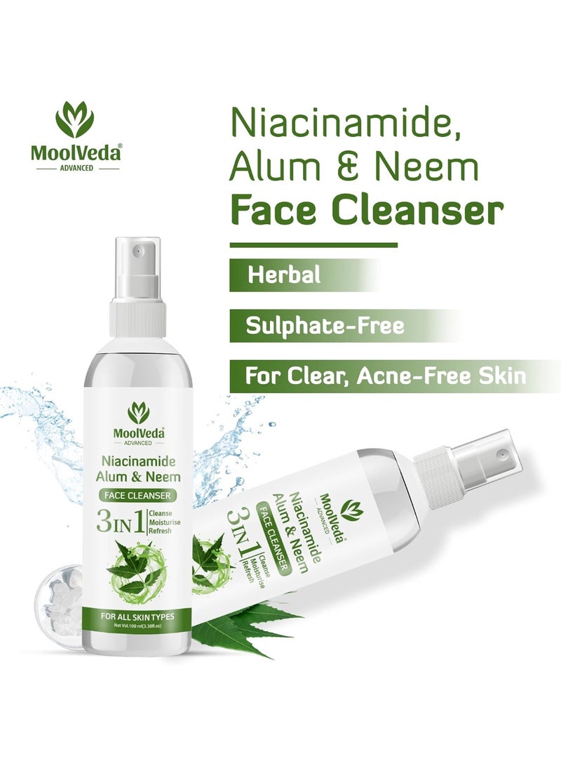 Moolveda Niacinamide, Alum & Neem Face Cleanser | Herbal Face Wash for Acne, Oil Control & Pore Tightening | Gentle Daily Face Cleanser for All Skin Types – 100ml - Image 3