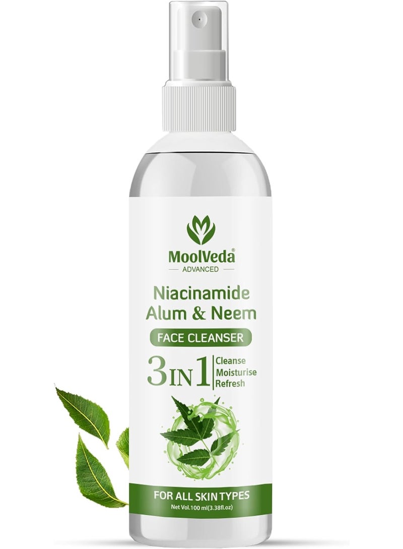 Moolveda Niacinamide, Alum & Neem Face Cleanser | Herbal Face Wash for Acne, Oil Control & Pore Tightening | Gentle Daily Face Cleanser for All Skin Types – 100ml - Image 1