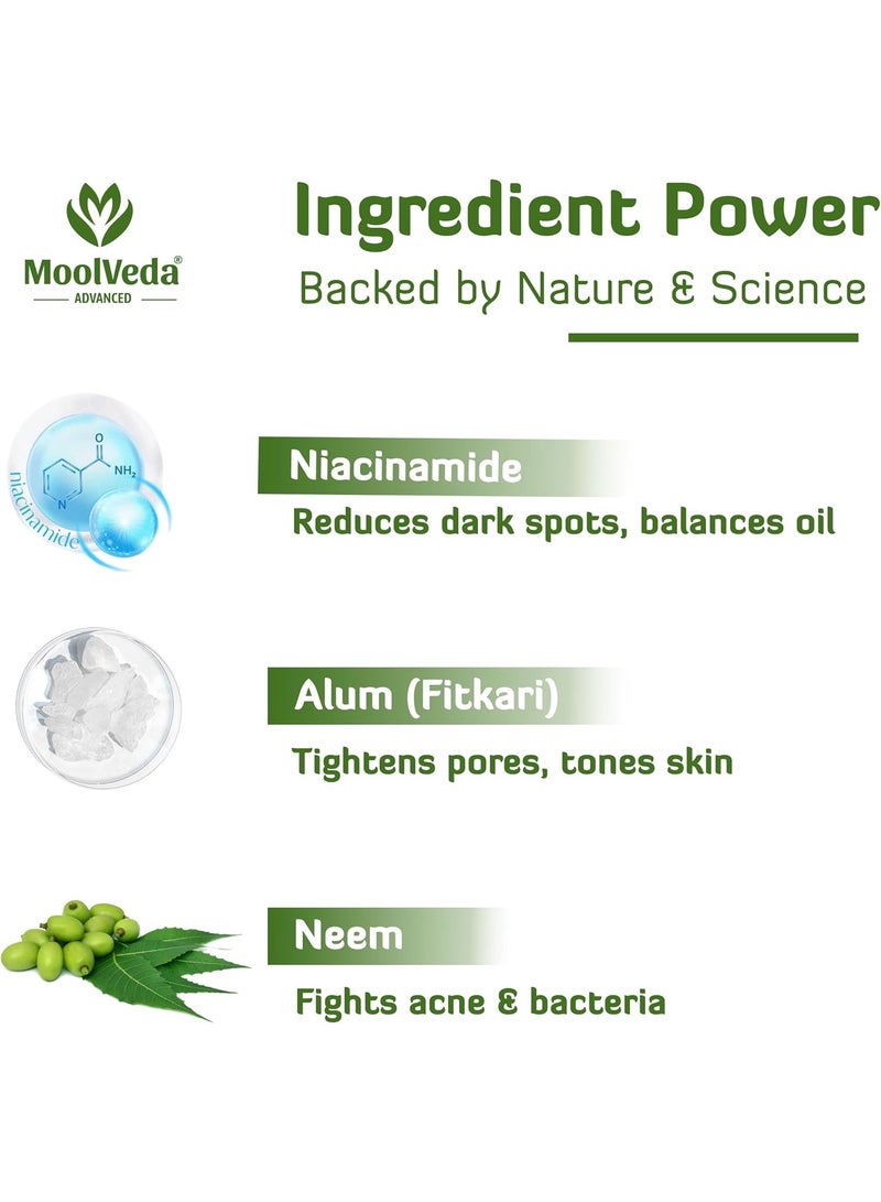 Moolveda Niacinamide, Alum & Neem Face Cleanser | Herbal Face Wash for Acne, Oil Control & Pore Tightening | Gentle Daily Face Cleanser for All Skin Types – 100ml - Image 4