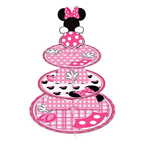 OULUN Pink Minnie Cupcake Stand 12Inch Cardboard Cupcake Tray for Wedding Birthday Baby Shower Pink Minnie Birthday Party Supplies - Image 1
