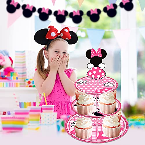 OULUN Pink Minnie Cupcake Stand 12Inch Cardboard Cupcake Tray for Wedding Birthday Baby Shower Pink Minnie Birthday Party Supplies - Image 3