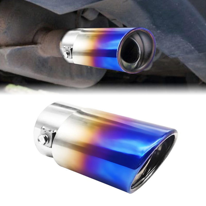 Stainless Steel Car Exhaust Tip 25 to 33 Adjustable Car Decoration ChromePlated Finish Exhaust Tailpipe Universal Car Exhaust Pipe Modification Tail Throat Tail Pipe Blue Straight