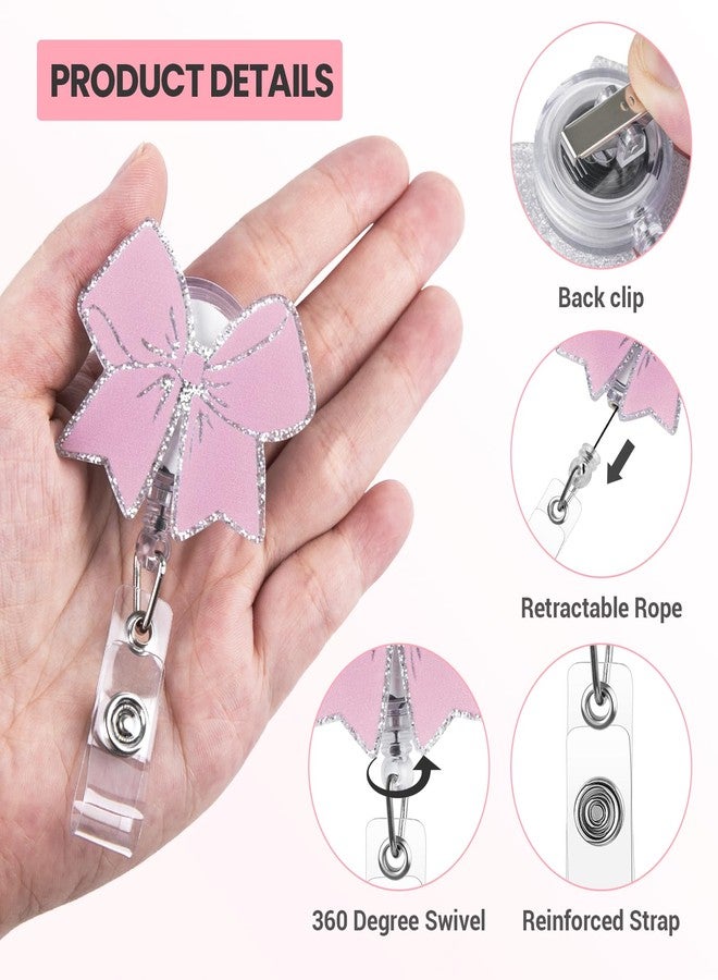 ITOKEY Pink Bow Badge Reel, Cute Badge Holder with Alligator Clip, Nurse Badge Reel, Medical Retractable ID Card Holder, Pediatric Nursing Accessories for Work Office Doctor Student Teacher - Image 2