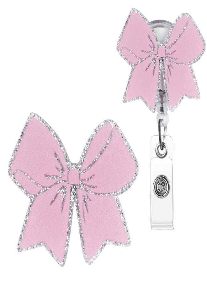 ITOKEY Pink Bow Badge Reel, Cute Badge Holder with Alligator Clip, Nurse Badge Reel, Medical Retractable ID Card Holder, Pediatric Nursing Accessories for Work Office Doctor Student Teacher - Image 1