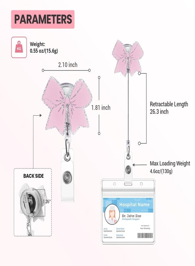 ITOKEY Pink Bow Badge Reel, Cute Badge Holder with Alligator Clip, Nurse Badge Reel, Medical Retractable ID Card Holder, Pediatric Nursing Accessories for Work Office Doctor Student Teacher - Image 5