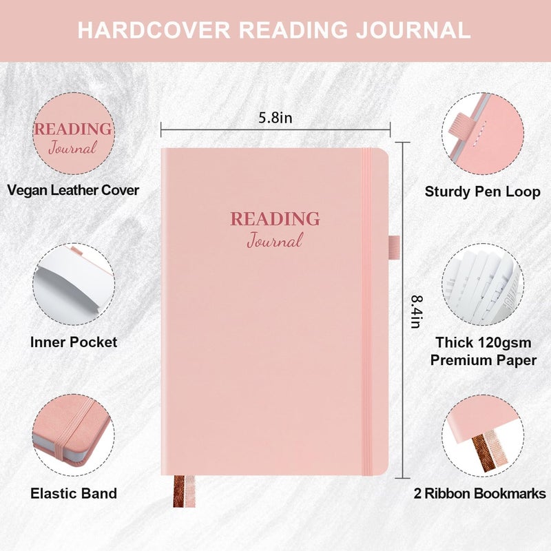 SIMSIMY Reading Journal with 104 Book Reviews, Book Journal for Book Lovers & Readers - Book Reviews & Reading Tracker & Reading List Challenge, Reading Log Notebook Gift, A5, Pink - Image 2
