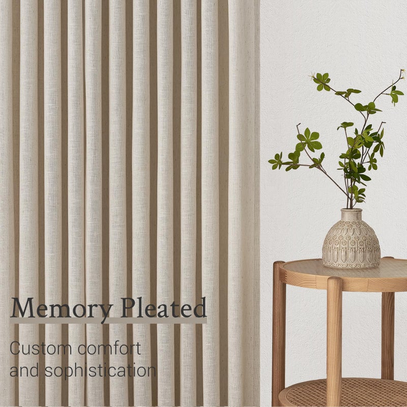 Topfinel Oatmeal Beige Pinch Pleated Curtains 84 Inches Long for Living Room 2 Panels Sets,Stone Washed Linen Earth Tone Decor Back Tab Boho Neutral Greige Earthy Sheer Curtain for Bedroom - Image 4