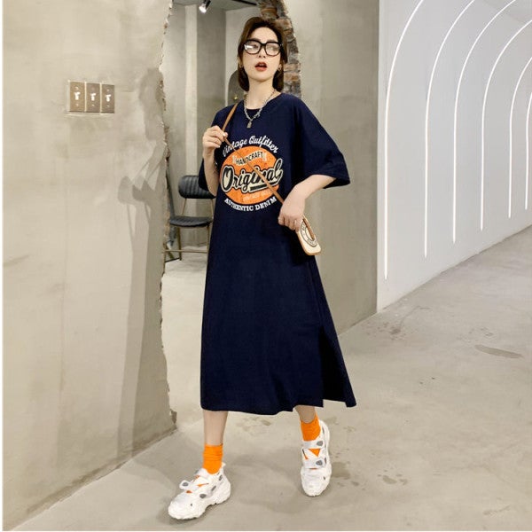 Plus Size Tee Dress 2023 Summer Casual Maxi Navy - Image 1