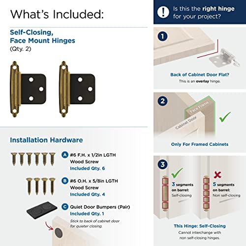 Amerock | Cabinet Hinge | Variable Overlay 𝐇inge | Antique Brass | 2 Pack | Self-Closing 𝖧inge | Face Mount ᕼinge | Cabinet Door Hinge - Image 5