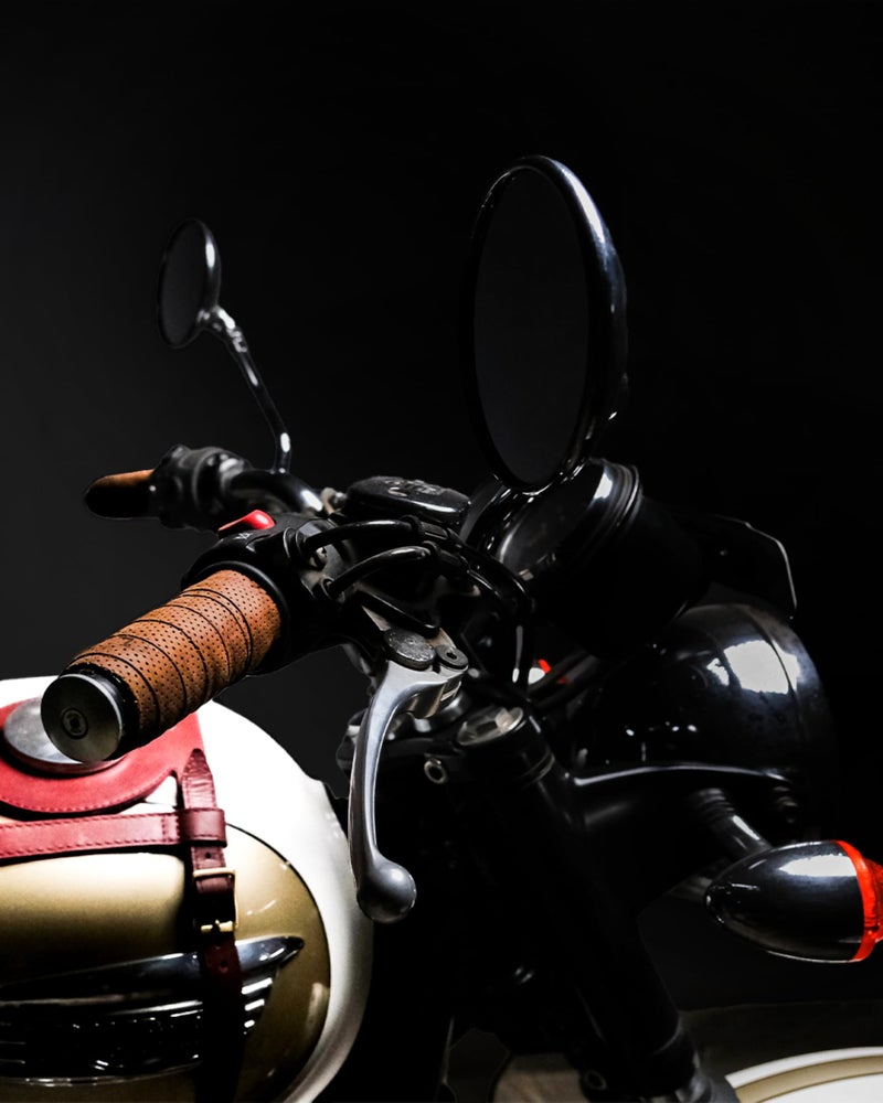 Trip Machine Company Motorcycle Handle bar Leather Grip Wraps - Universal Grips Accelerator Custom Cover wrap Set for Bike Handlebar (Tobacco Perforated) - Image 3