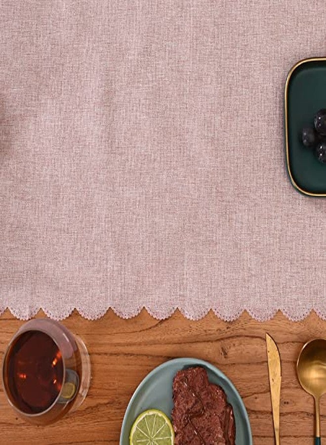 Winotic Table Runner 13 x 72 Inches Long, Cotton Linen Farmhouse Scallop Style Pink Table Linen for Kitchen Dining Coffee Table Parties Wedding Home Decor (13” x 72”, Pink) - Image 4