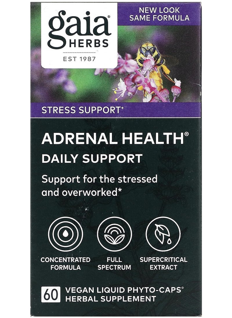 Gaia Herbs Adrenal Health, Daily Support, 60 Vegan Liquid Phyto-Caps 