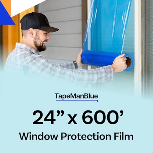 TapeManBlue Window Protection Film, 24 inch x 600 feet, Made in The USA, Strongest and Most Durable Window Protection Film for Construction, Blue Self-Adhesive Temporary Glass Protection Tape - Image 2