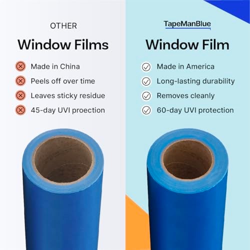 TapeManBlue Window Protection Film, 24 inch x 600 feet, Made in The USA, Strongest and Most Durable Window Protection Film for Construction, Blue Self-Adhesive Temporary Glass Protection Tape - Image 5
