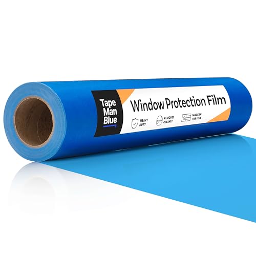 TapeManBlue Window Protection Film, 24 inch x 600 feet, Made in The USA, Strongest and Most Durable Window Protection Film for Construction, Blue Self-Adhesive Temporary Glass Protection Tape - Image 1