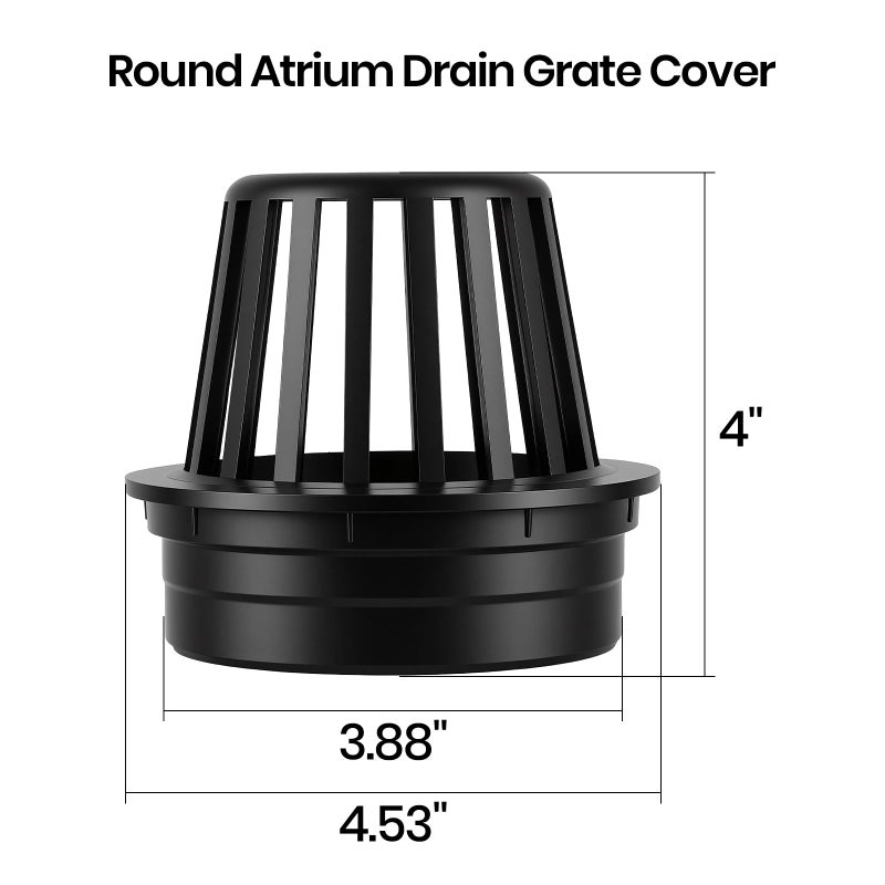 Calvana (3-Pack) Calvana 4â€ Round Atrium Drain Grate Cover, Compatible with NDS 78A, Fits 4â€ Sewer and Drain Pipe Fittings, Perfect for Small Lawns, Landscaping, Patios, Extra Tough Polyethylene, Black - Image 4