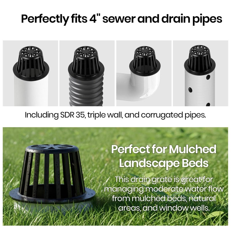 Calvana (3-Pack) Calvana 4â€ Round Atrium Drain Grate Cover, Compatible with NDS 78A, Fits 4â€ Sewer and Drain Pipe Fittings, Perfect for Small Lawns, Landscaping, Patios, Extra Tough Polyethylene, Black - Image 3