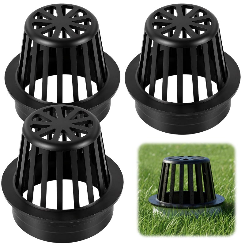 Calvana (3-Pack) Calvana 4â€ Round Atrium Drain Grate Cover, Compatible with NDS 78A, Fits 4â€ Sewer and Drain Pipe Fittings, Perfect for Small Lawns, Landscaping, Patios, Extra Tough Polyethylene, Black - Image 1