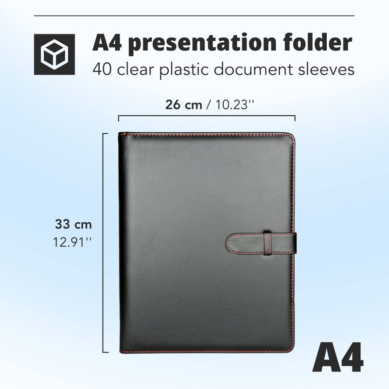H&S A4 Faux Leather Portfolio Folder with Ring Binder Mechanism - A4 Business Padfolio with 40 Plastic Pockets - Conference Organizer - Portfolio Binder - Leather Padfolio - Image 4
