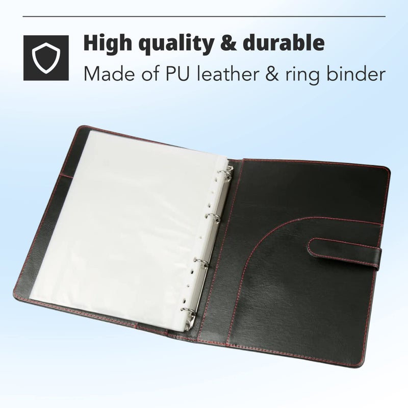 H&S A4 Faux Leather Portfolio Folder with Ring Binder Mechanism - A4 Business Padfolio with 40 Plastic Pockets - Conference Organizer - Portfolio Binder - Leather Padfolio - Image 3