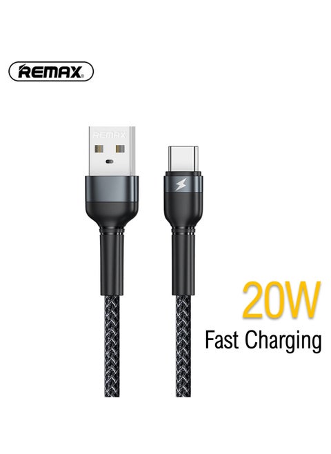 RC-124a USB C to USB A Cable, Black, Braided 1m, Type C Fast Charging Data for iPhone 15/15Pro/15Max, iPad, Huawei P60/P50/P40/Mate30/20/10, Samsung S23/22/21, Xiaomi M13/M12/M11, Oppo, Vivo, etc.