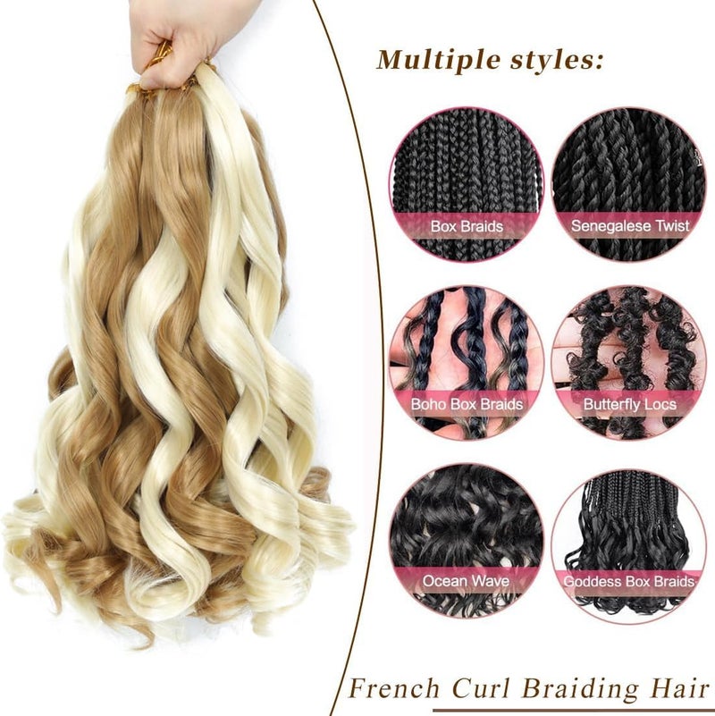 FALEMEI French Curly Braiding Hair 12 Inch 8 Packs - Pre Stretched Bouncy Braiding Hair- Loose Wavy Synthetic Hair Extensions for Black Women (12 inch 8 packs, 27P613#) - Image 2