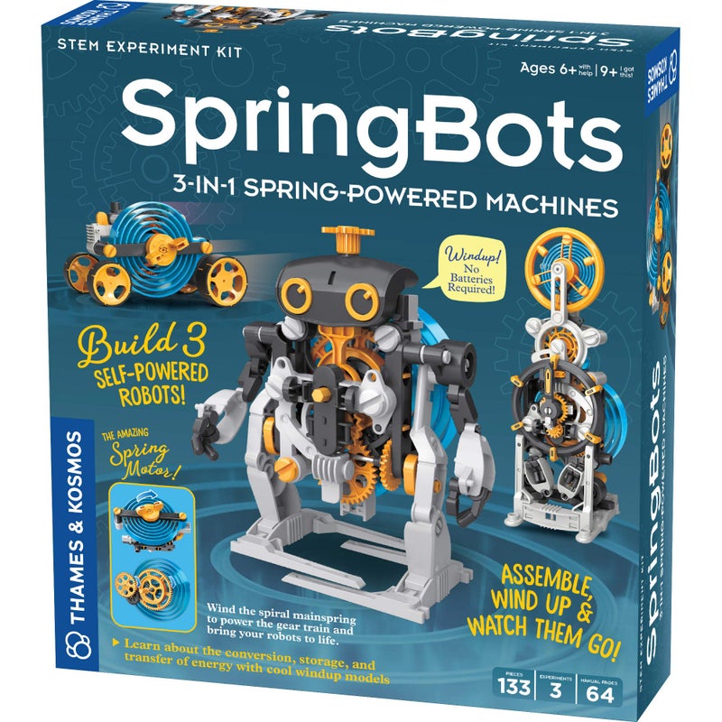 Thames & Kosmos SpringBots STEM Kit | Build 3 Spring-Powered| Race car, Walking Robot, Countdown Timer Powered by a Mainspring | Learn About Potential & Kinetic Energy, Gears & Springs, Black - Image 1