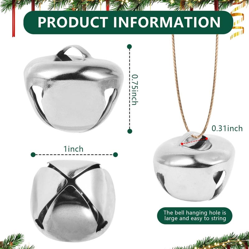 KISEER 100 Pcs Jingle Bells Bulk, 1 Inch Craft Bells for DIY Christmas Home Decoration (Silver) - Image 2