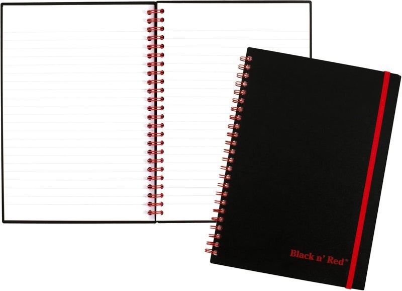 Black n' Red Twin Wire Poly Cover Notebook, 5-3/8 x 8-1/4 inches, Black/Red, 70 Ruled Sheets - Image 1