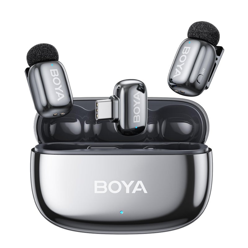 BOYA ميكروفون لافاليير لاسلكي BOYA ميني 2 لجهاز iPhone 15/16/17 وAndroid، إلغاء الضوضاء بالذكاء الاصطناعي، تحكم عبر التطبيق، عمر بطارية 30 ساعة مع علبة شحن، ميكروفون لاسلكي لتسجيل الفيديو والبودكاست والفلوغ - Image 1