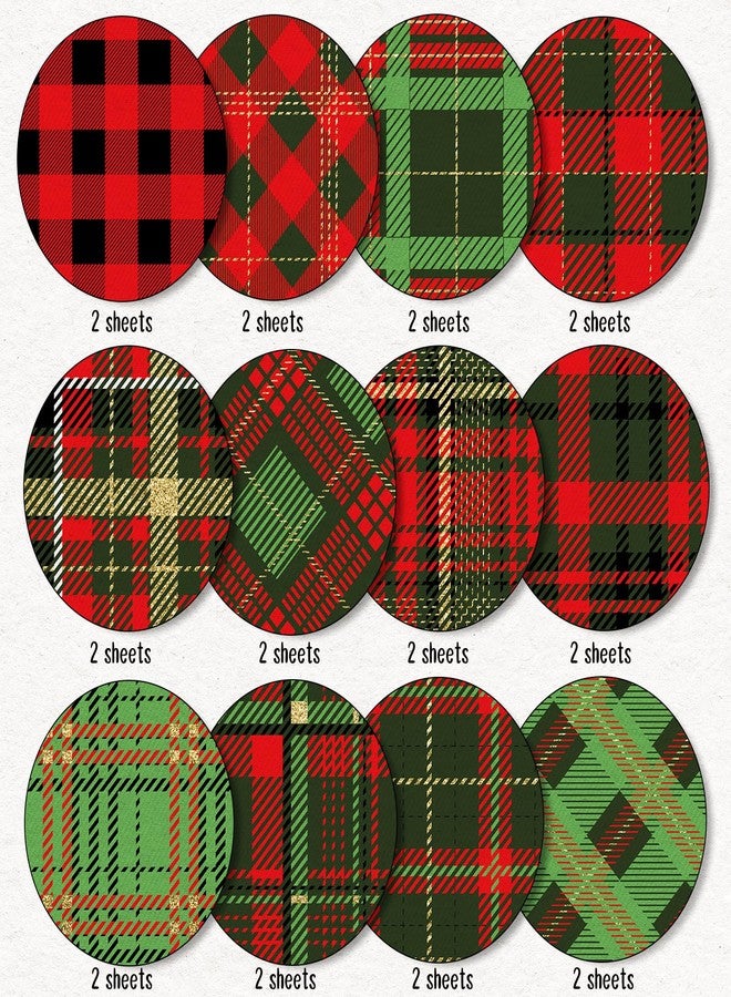 Whaline 24Pcs Christmas Pattern Paper Plaid Scrapbook Specialty Paper Red Green Double Sided Decorative Craft Papers For Xmas Winter Holiday DIY Card Making Photo Album Decor, 11.8 x 11.8 Inch - Image 3