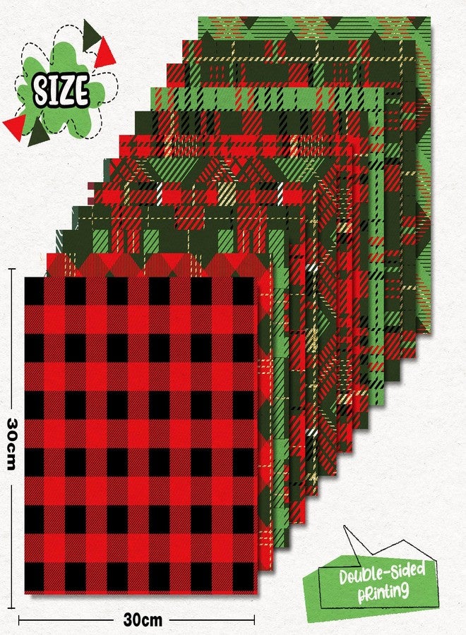Whaline 24Pcs Christmas Pattern Paper Plaid Scrapbook Specialty Paper Red Green Double Sided Decorative Craft Papers For Xmas Winter Holiday DIY Card Making Photo Album Decor, 11.8 x 11.8 Inch - Image 2
