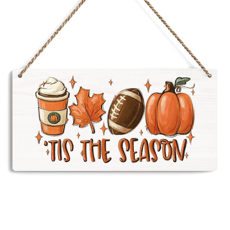 FREHVN Fall Decorations for Home Office Front Door Decor Signs, Fall Sign, Fall Decor, Tis the Season Sign, Autumn Wall Hanging Decor 12 X 6 Inch - Image 1