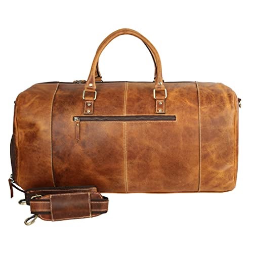 KomalC حقائب دفل جلدية كومال سي 24 بوصة للرجال والنساء، جلد بوفالو كامل الحبة، بني مع جيب للأحذية - Image 5