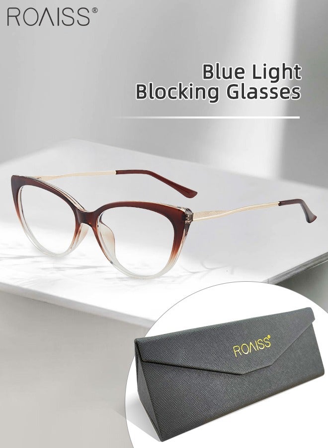 roaiss Women's Blue Light Blocking Glasses Blue Light Filter Computer Reading Gaming TV Phones Cat Eye Eyeglasses Fashion Anti Eyestrain Headache Eyewear Gradient Brown  - Image 1