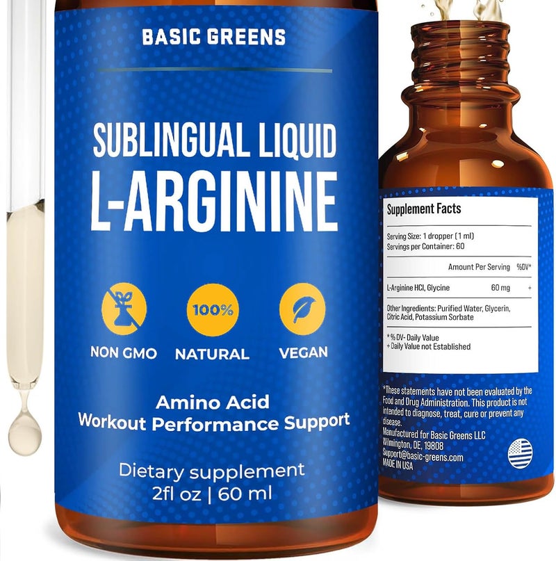 BASIC GREENS L Arginine Liquid  LArginine Supplement for Men and Women with Nitric Oxide Precursor L Arginine Supplement - Image 1