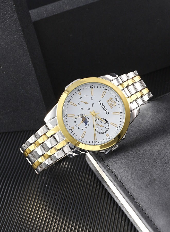 Longbo Men's Specialty Chronograph Textured Dial Stainless Steel Watch Gold - Image 3