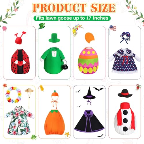 Silicherry 8 Set Holiday Seasonal Baby Goose Outfits for 17" Cement Statue St. Patrick's Day, Easter, 4th of July, Summer All Seasons Lawn Porch Goose Clothes Costume for Garden Patio Outdoor Decor - Image 2