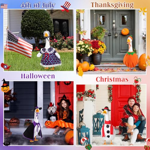 Silicherry 8 Set Holiday Seasonal Baby Goose Outfits for 17" Cement Statue St. Patrick's Day, Easter, 4th of July, Summer All Seasons Lawn Porch Goose Clothes Costume for Garden Patio Outdoor Decor - Image 5
