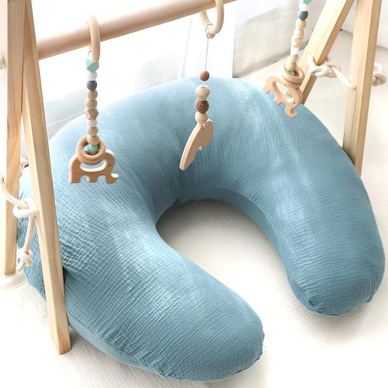 Hooyax Muslin Nursing Pillow Covers 2 Pack Soft and Breathable Nursing Covers for Breastfeeding Pillows Adorable Infant Feeding Pillow Slipcover for Baby Boy and Girls Blue Grey - Image 5