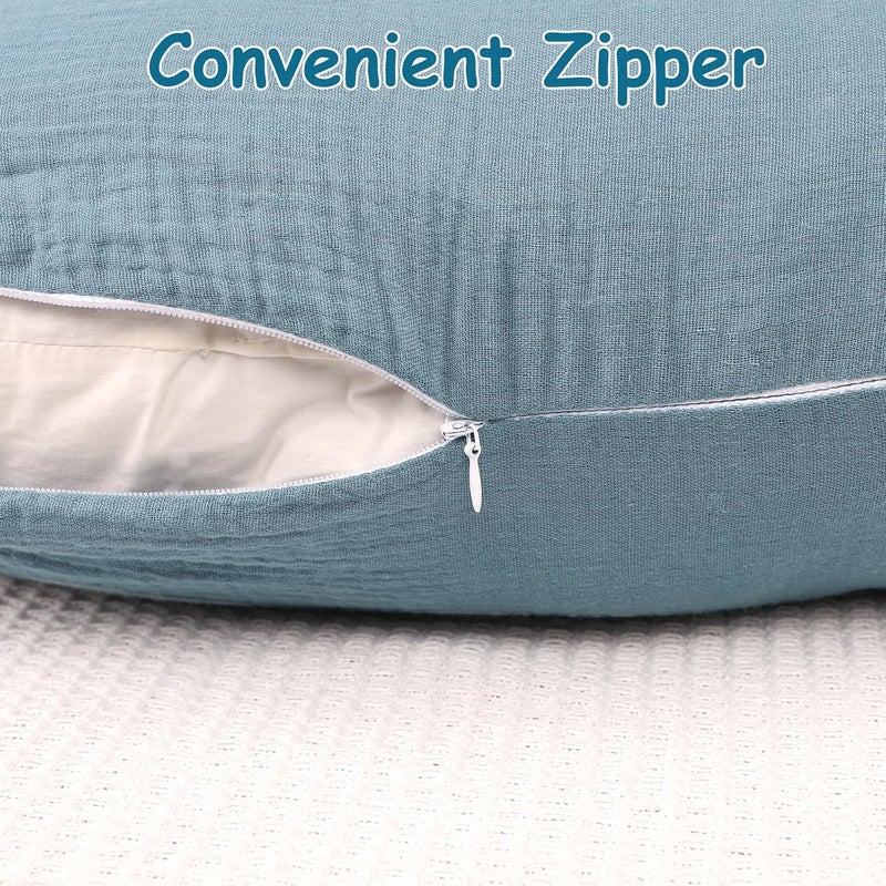 Hooyax Muslin Nursing Pillow Covers 2 Pack Soft and Breathable Nursing Covers for Breastfeeding Pillows Adorable Infant Feeding Pillow Slipcover for Baby Boy and Girls Blue Grey - Image 4
