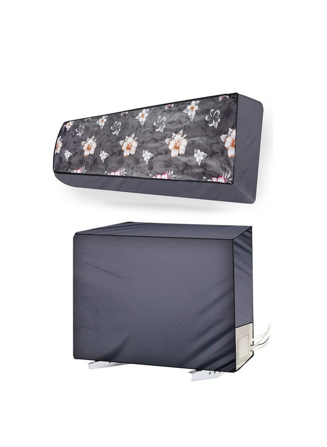 Da Anushi Polyester Split Ac Cover Set Of Indoor And Outdoor Unit For 1.5 Ton Capacity Ac, Attractive Digital Prints/Dustproof/Water Resistant (Grey Flower) - Image 1