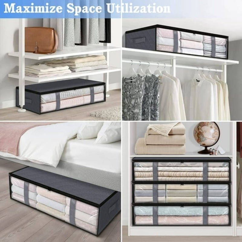 Under-Bed Storage Bin: 60*45*15cm Grey Foldable High-Capacity 40L Odor-Free Durable Polypropylene Non-Woven Fabric - Reinforced Handles Transparent Window Sturdy Zippers Multifunctional Organizer for - Image 3