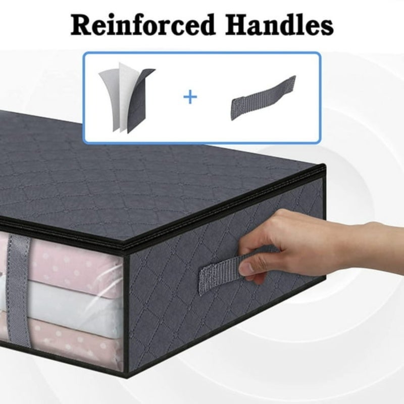 Under-Bed Storage Bin: 60*45*15cm Grey Foldable High-Capacity 40L Odor-Free Durable Polypropylene Non-Woven Fabric - Reinforced Handles Transparent Window Sturdy Zippers Multifunctional Organizer for - Image 2