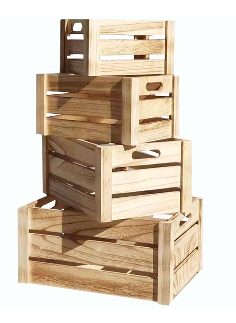 Set of 4pcs Wooden Storage Box Wooden Storage Crates Nesting Crates with Cutout Handles Storage Organization Display Storage Container