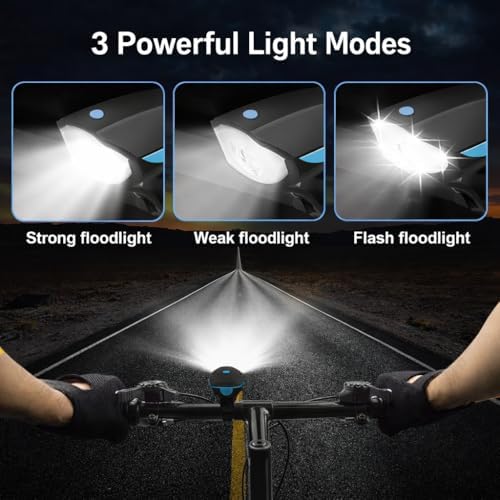 PulGos Rechargeable Cycle Light for Bicycle with 𝟏𝟒𝟎𝐝𝐁 Horn (𝟓 Sound Modes), Bright LED Cycle Headlight(𝟑 𝐋𝐢𝐠𝐡𝐭 𝐌𝐨𝐝𝐞), Up to 𝟒𝟖 𝐡𝐫𝐬 𝐁𝐚𝐭𝐭𝐞𝐫𝐲 𝐥𝐢𝐟𝐞, Ideal for Night Riding - Image 3