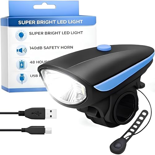 PulGos Rechargeable Cycle Light for Bicycle with 𝟏𝟒𝟎𝐝𝐁 Horn (𝟓 Sound Modes), Bright LED Cycle Headlight(𝟑 𝐋𝐢𝐠𝐡𝐭 𝐌𝐨𝐝𝐞), Up to 𝟒𝟖 𝐡𝐫𝐬 𝐁𝐚𝐭𝐭𝐞𝐫𝐲 𝐥𝐢𝐟𝐞, Ideal for Night Riding - Image 1