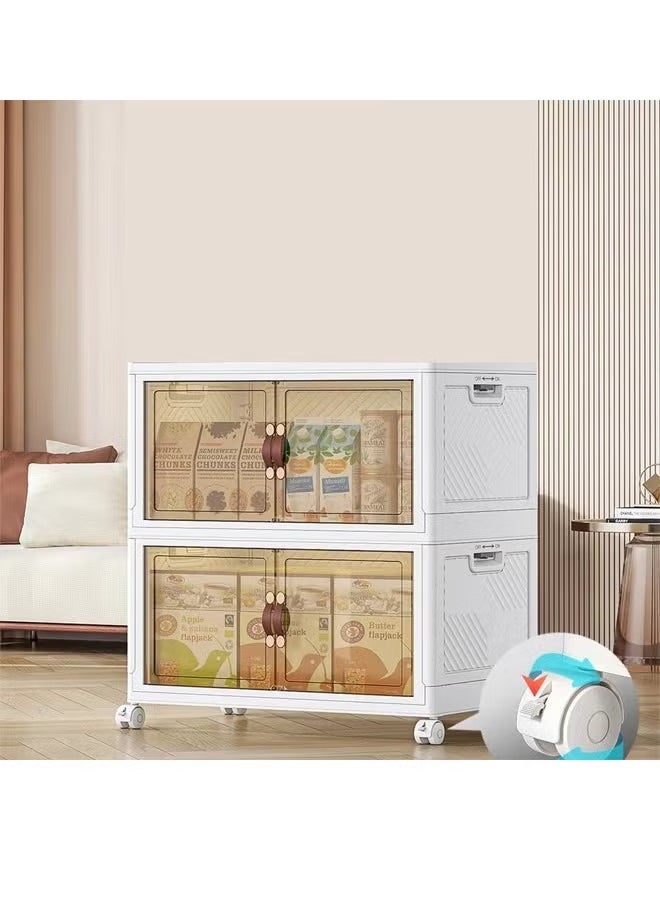 Mu Ma Ren - 2 layers Folding Storage Cabinet, Transparent Plastic with Pulley, Clothing， Shoes, Hats and Bags Storage Cabinet,Coffee, Milk, Drinks, Snacks Storage box,with Four Wheels - Image 1