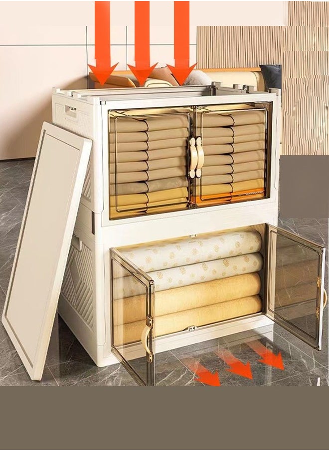 Mu Ma Ren - 2 layers Folding Storage Cabinet, Transparent Plastic with Pulley, Clothing， Shoes, Hats and Bags Storage Cabinet,Coffee, Milk, Drinks, Snacks Storage box,with Four Wheels - Image 1