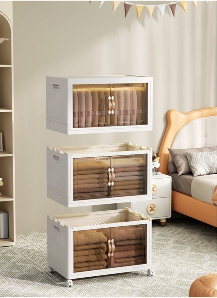 Mu Ma Ren - 2 layers Folding Storage Cabinet, Transparent Plastic with Pulley, Clothing， Shoes, Hats and Bags Storage Cabinet,Coffee, Milk, Drinks, Snacks Storage box,with Four Wheels - Image 1